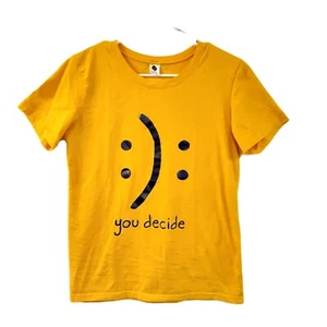 Happy/Sad you decide Youth Size MED T-Shirt Short Sleeve, Bright Yellow & Black - Picture 1 of 7