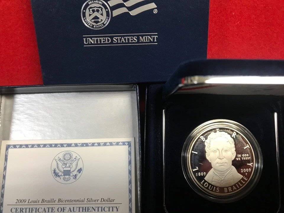 2009 US Louis Braille Bicentennial Proof Silver Dollar in Case and Box with COA - Image 1 of 1