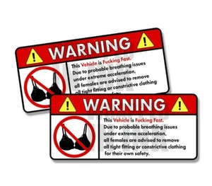 Vehicle F*cking Fast Warning No Bra Self Adhesive Sticker Decal 2 PACK 5" - Foto 1 di 1