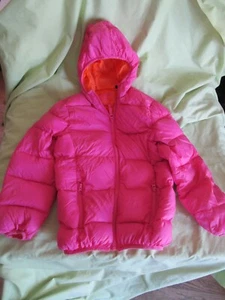 Girl Pink and Orange Warm Hoodie Puffer Jacket Size S in Good Shape 4 pockets - Picture 1 of 6