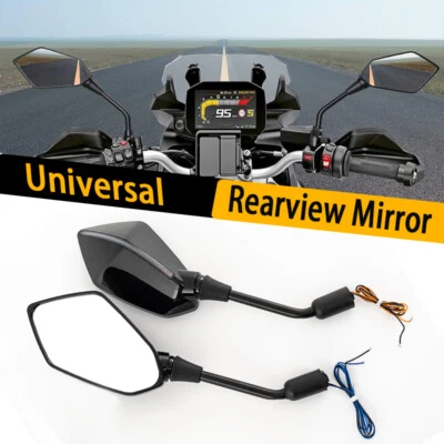 Universal For Honda Motorcycle Rear View Side Mirrors with LED Turn Signal Light — 第 1/4 张图片
