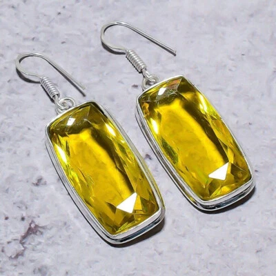 Stupefacente Limone Topazio Gemma 925 Argento Sterling Mano Orecchino S-42 - Immagine 1 di 4