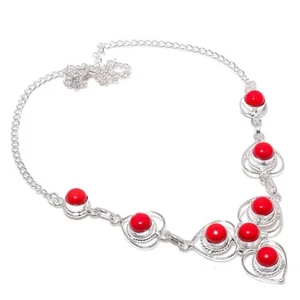 Red Coral Gemstone Handmade 925 Sterling Silver Jewelry Necklace Sz 18" - Picture 1 of 1