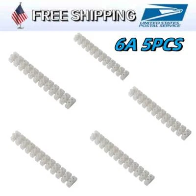5PCS 12Way 6A Barrier Screw Terminal Block Wire Connection Connector Strip US - Image 1 of 4