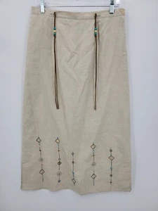 Vintage Requirements Rock Damen Medium hellbraun Leinen Azteken bestickt Midi - Bild 1 von 7
