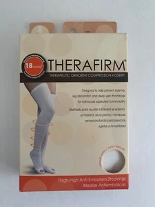 Therafirm Inspection Toe Thigh High Anti-Embolism Stockings 18mmHg Med White NOB - Picture 1 of 4