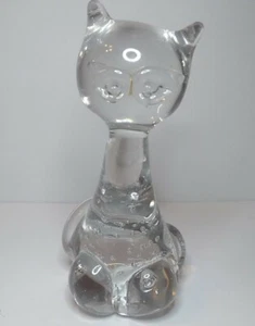 Hand blown Glass Alley Cat figurine Controlled Bubbles Clear Polish Bottom - Picture 1 of 12