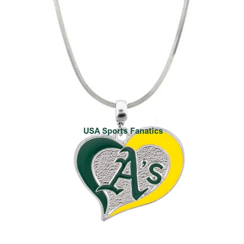 Oakland Athletics Heart Swirl Logo Pendant Necklace On A 925 Snake Chain Cover