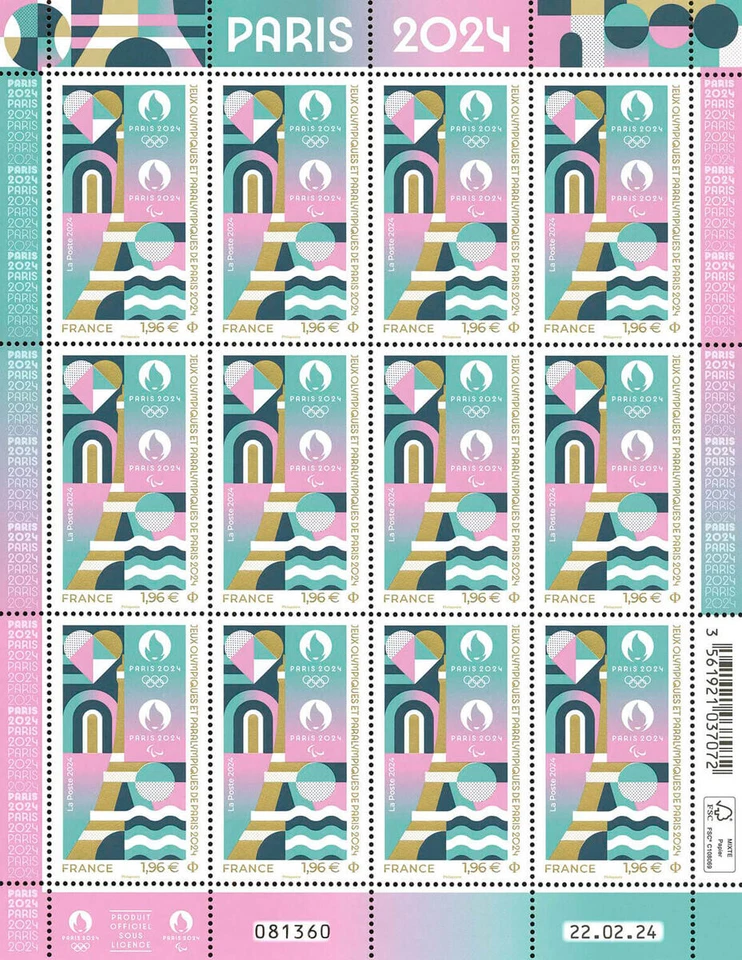 France stamps - Paris 2024 Olympic and Paralympic Games (12 stamps sheet) - Image 1 of 1
