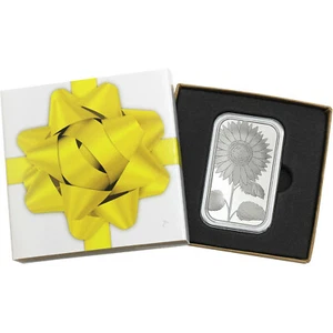 Sunflower 1oz .999 Fine Silver Bar by SilverTowne in Yellow Ribbon Gift Box - Picture 1 of 8