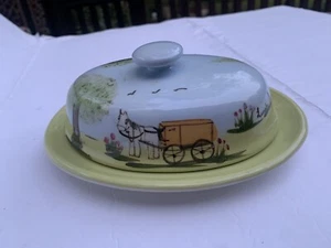 3 Piatti porta burro ceramica dipinti a mano cucina Linda Davis 1912 ciotola quadrata - Foto 1 di 11
