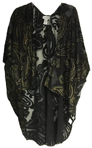 Catherines Embroidered Sheer Women’s One Size Open Front Black Gold High Low - Picture 1 of 9