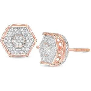 1.50 Ct Real Moissanite 14k Rose Gold Plated Silver Men's Cluster Stud Earrings - Picture 1 of 5
