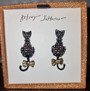Betsey Johnson earrings. Black cats AB crystals dangle tails - Picture 1 of 3