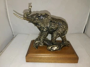 1984 WALLY SHOOP LE CAST BRONZE ELEPHANT CHALLENGE 25/1250 WALNUT BASE - Picture 1 of 11
