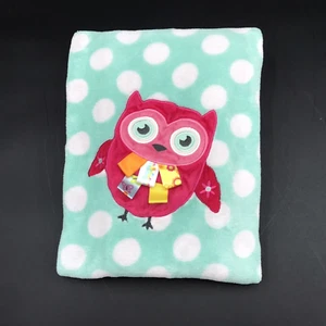 Taggies Baby Blanket Owl Dots Sensory Ribbons Lovey Aqua White Teal - Picture 1 of 7
