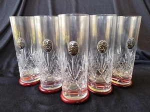 Royal Crystal Rock Highball Glasses Collezione Leonardo With Sterling Medallions - Picture 1 of 11