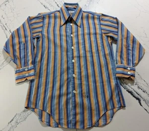 VTG 70's ENRO Shirtmakers Striped Pattern Button Down Disco Shirt Medium Poly - Picture 1 of 10