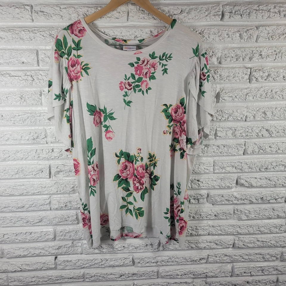 Camiseta Lularoe Mujer Top 3XL Plus Manga Corta Rosa Verde Floral Cómoda Informal Foto 1 de 4