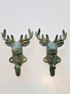 Rustic Elk/Deer Head Hooks Cast Iron Coat Hook Rack Restoration Hat - Picture 1 of 7