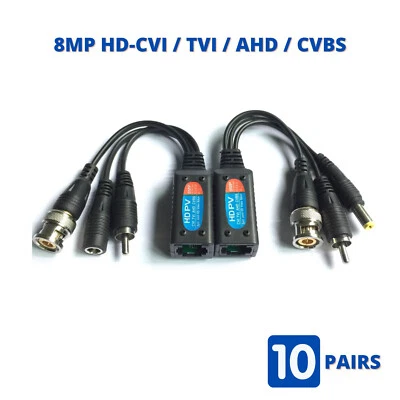 8MP Video Audio Power Balun Transceiver Cat5 Cat6 to BNC Data Cable Transmitter - Image 1 of 4