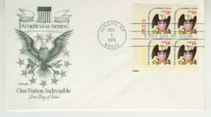 One Nation Indivisible / Eagle 1975 Cachet Cover Scott #1596 13c Plate Block S32 - Picture 1 of 2