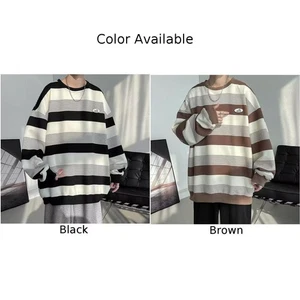 Casual Mens Sweatshirt with Stripes Long Sleeves Round Neck for All Seasons - Picture 1 of 40