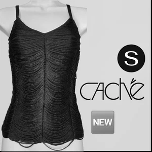🆕 New Vintage Y2K Cache Fringe Tassel Wiggle Blouse Top In Very Black - SMALL - Picture 1 of 22