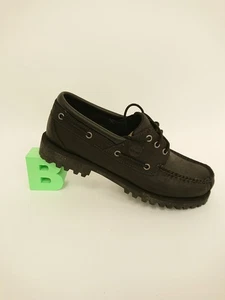 Timberland Men's Black Leather Lug Sole Boat Shoes Size UK 10 EU 44.5 - Picture 1 of 9