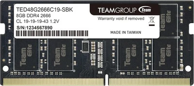TeamGroup Elite TED48G2666C19-SBK 8GB DDR4-2666MHz SODIMM Laptop Memory - Image 1 of 4