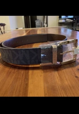 NUEVO CON ETIQUETAS Michael Kors Talla XL Cinturón Marrón MK Monograma Dorado Cuadrado Herrajes Foto 1 de 4