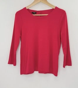 Talbots Red Supima Cotton Blend Crew Neck Back Button Shirt 3/4 Sleeve MP Preppy - Picture 1 of 7
