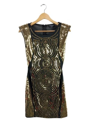 BEBE Robe à paillettes Dames Robe T EU 36 doré-noir style mouillé - Photo 1/4