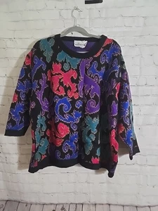Vtg NWOT 80s Funky Abstract Knit Sweater Oversize One Size Made in USA Rare - Picture 1 of 7