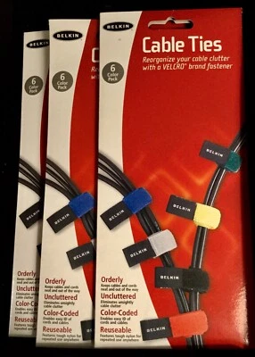 3  Packs Cable Ties  Belkin 6 Color Cable Ties  6 Ties in Each Pack - Image 1 of 4