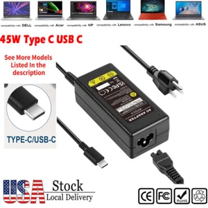 Cargador Adaptador 45W Tipo C USB C para Portátil Samsung Lenovo HP Acer Chromebook EE. UU. - Imagen 1 de 16
