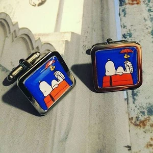 Unique! SNOOPY & WOODSTOCK CUFFLINKS chrome COMIC STRIP retro DAD dog NOVELTY - Picture 1 of 1