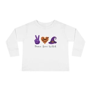 Peace Love Witch Halloween Toddler Long Sleeve Tee - Picture 1 of 9