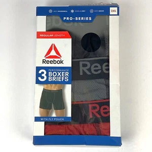 Reebok Mens Pro Series Performance Boxer Briefs 2XL 3-Pk 44"-46" Red Black Gray - Picture 1 of 3