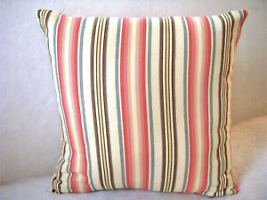 French Blue Stripe Pillow Cover Rose Peach Pink Yellow Brown Cream Cottage HM  