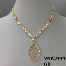 Gold Finish Filigree Cut Pendant Toggle Closure Convertible Necklace VNK3144GD