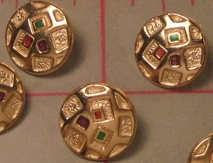 8 Italian Sm Gold Metal Shank Button Geometric Design With Colorful Enamel 5/8" - Picture 1 of 12