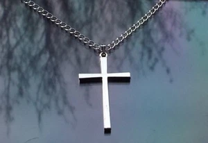 Mens large silver cross pendant necklace 3mm stainless steel chain by Hudegate - Picture 1 of 6