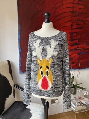 Weihnachtspullover Pullover Pulli Damen Größe L Rudolph das Rentier mit der roten Nase - Bild 1 von 4