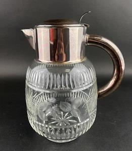 Vintage DRGM Germany Heavy Cut Crystal Silver Plated Pitcher - Picture 1 of 17