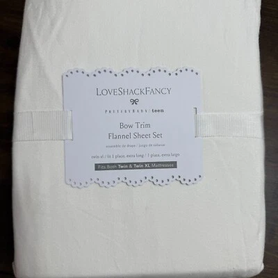 JUEGO DE SÁBANAS DE FRANELA CON VOLANTES DE ENSUEÑO DE DÍA LOVESHACKFANCY POTTERY BARN, DOBLE/XL ~ MARFIL Foto 1 de 4