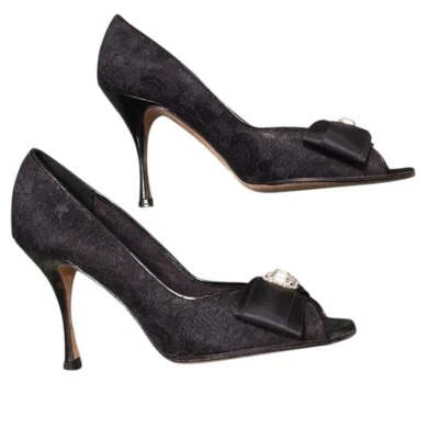 Zapatos de salón Dolce&Gabbana Bellucci negros con lazo de encaje y estrás talla 37/7 Foto 1 de 4