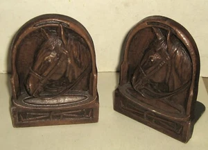 Vintage 1940s Wood Composite Syroco-Wood Horse Bookends,Crop,Horseshoes, Bridle - Picture 1 of 5