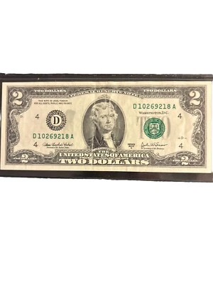 $2 Two Dollar Bill-2003 Series A-Low Serial # Rare Circulated  - Image 1 of 2