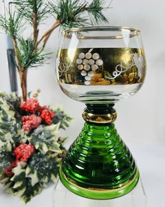 Copa de cerveza de vino roemer hoja de uva oro verde alemán música vintage 6,5"  - Imagen 1 de 11